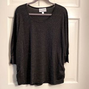 Avenue Modern Metallics 3/4 Sleeve Top, 18/20, Black with Silver Strips